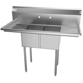 48 in. Two Compartment Stainless Steel Commercial Sink with 2 Drainboards, Bowl Size 12"x 16"x 10" SB121610-12B3.